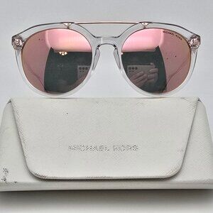 Michael Kors Cape May MK2076 Clear Frame Rose Gold Mirror Len Aviator Sunglasses